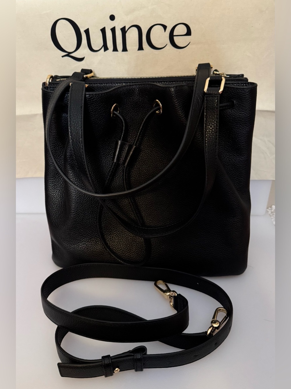 Quince Black Leather Shoulder Bag - Classic Women's Handbag
